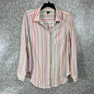 Torrid Lizzie Striped Crinkle Gauze Button Up Shirt - 1 (1X) - Women's Plus Size